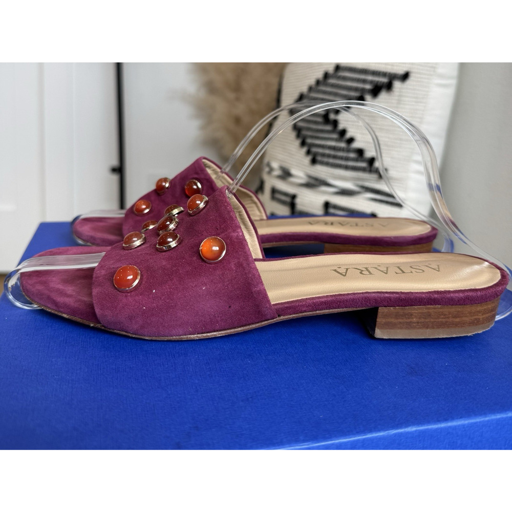 ASTARA Sahara Burgundy Suede Leather Handmade Slides Heel Sandals 8M US
